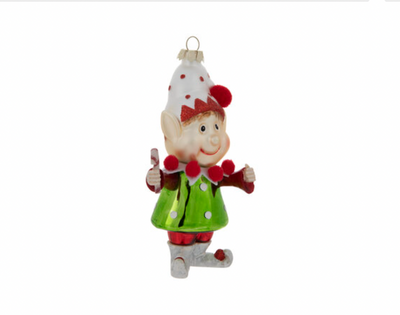 Robert Stanley 2021 Elf with White Shoes Glass Christmas Ornament New with Tag