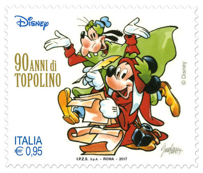 Disney Italy 90th Anniversary of Mickey Mouse 1 stamp 0.95 € New