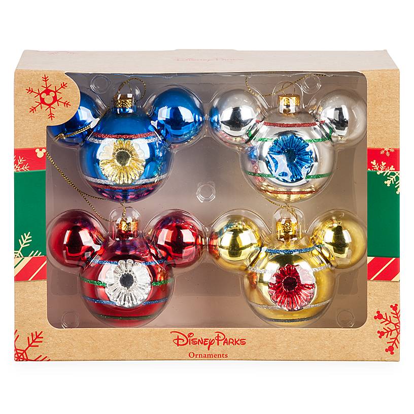 Disney Parks Mickey Mouse Icon Glass Ornament Set New with Box