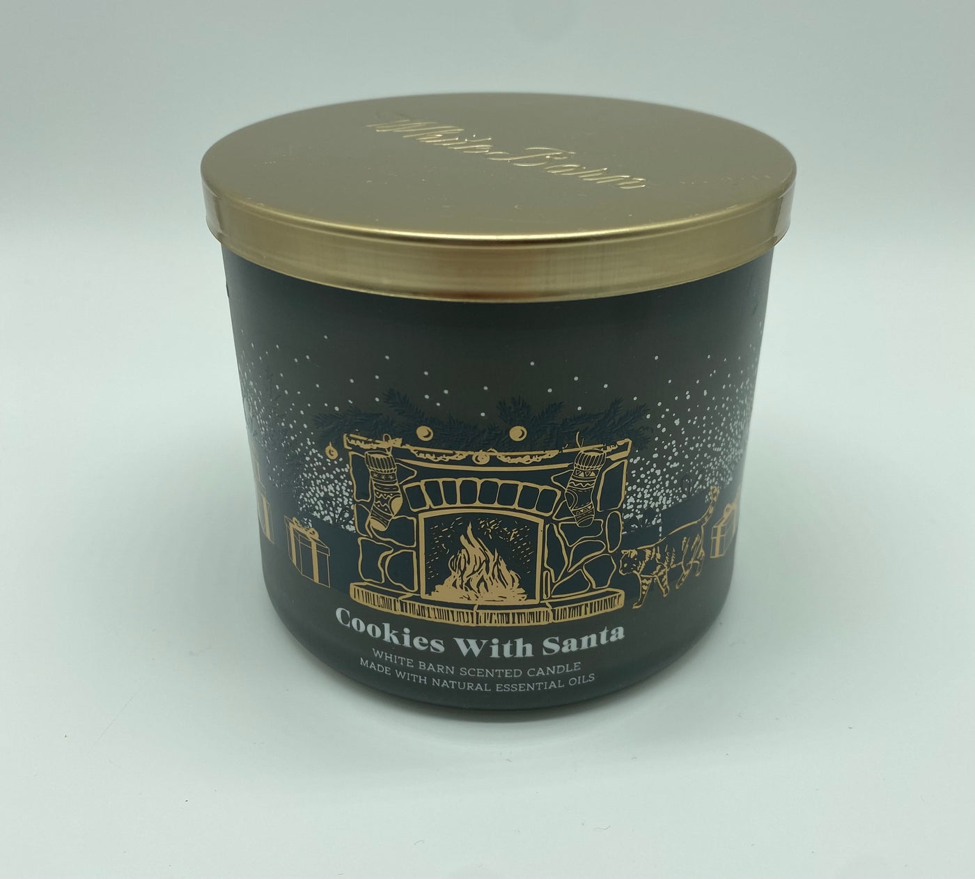 White Barn Bath and Body Works Cookie with Santa 3 Wick Scented Candle New w Lid