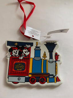 Disney Parks Mickey and Minnie Runaway Railway Ceramic Ornament New with Tag
