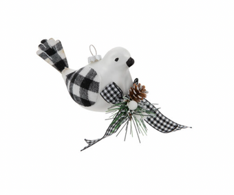 Robert Stanley Buffalo Check Bird Glass Christmas Ornament New with Tag