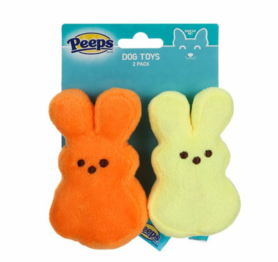 Peeps Easter Peep Plush Orange Yellow Bunnies 4in Pet 2pk Toy New with Card