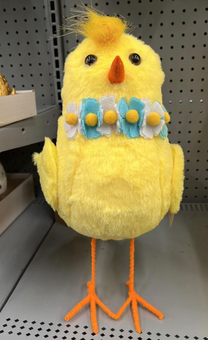 Easter Decor Yellow Bird Blue Flower Necklace Figurine 17in New with Tag