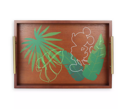 Disney Parks Mickey Silhouette Tropical Wood Serving Tray New