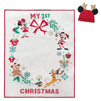 Disney Mickey and Minnie My First Christmas Blanket and Hat Set New with Tag