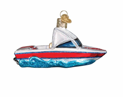 Old World Christmas Ski Boat Blown Glass Christmas Ornament New with Tag