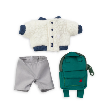 Disney NuiMOs Outfit Sherpa Jacket and Gray Pants with Green Backpack New w Card
