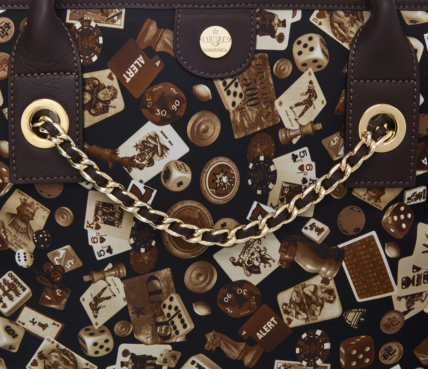 Macao Life is a Game All Dark Brown Tote Bag Made in Italy by Divo Diva New