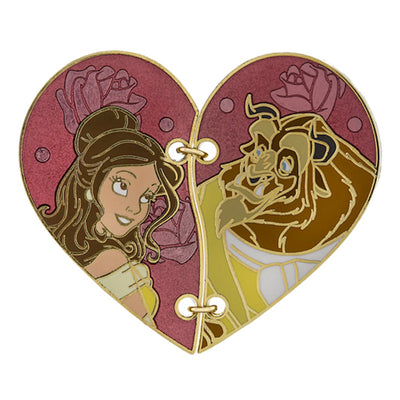 Disney Parks Couples Heart Shaped Stiched Belle and Beast Pin New with Card