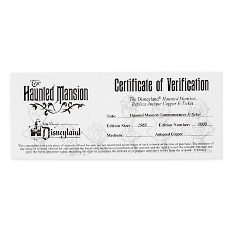 Disney The Haunted Mansion Replica Antiqued Copper E Ticket Limited Edition