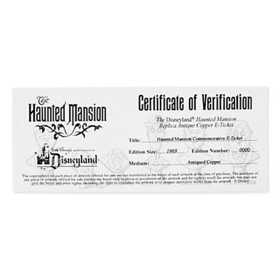 Disney The Haunted Mansion Replica Antiqued Copper E Ticket Limited Edition