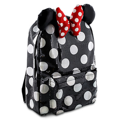 Disney Parks Minnie Mouse Black Dot Sequin Backpack Bookback Bow New