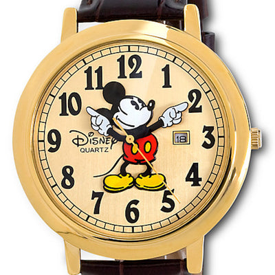Disney Parks Jumbo Classic Mickey Mouse Watch Brown Gold New