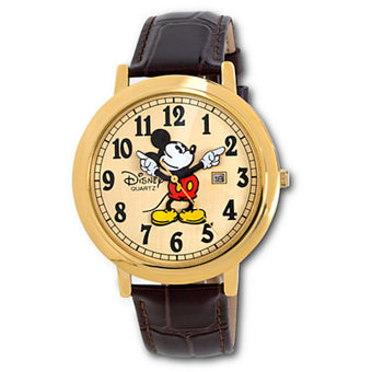 Disney Parks Jumbo Classic Mickey Mouse Watch Brown Gold New