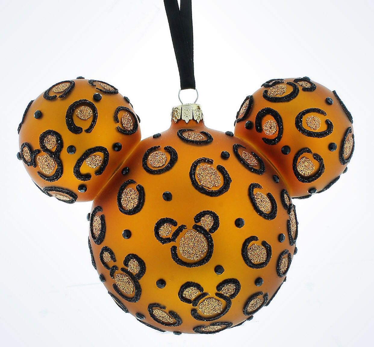 Disney Parks Mickey Icon Cheetah Christmas Glass Ball Ornament New With Tags