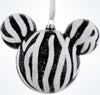 Disney Parks Mickey Icon Zebra Print Christmas Glass Ball Ornament New With Tags