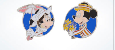 Disney Parks Minnie as Mary Poppins Mickey as Bert Pin Set New with Card