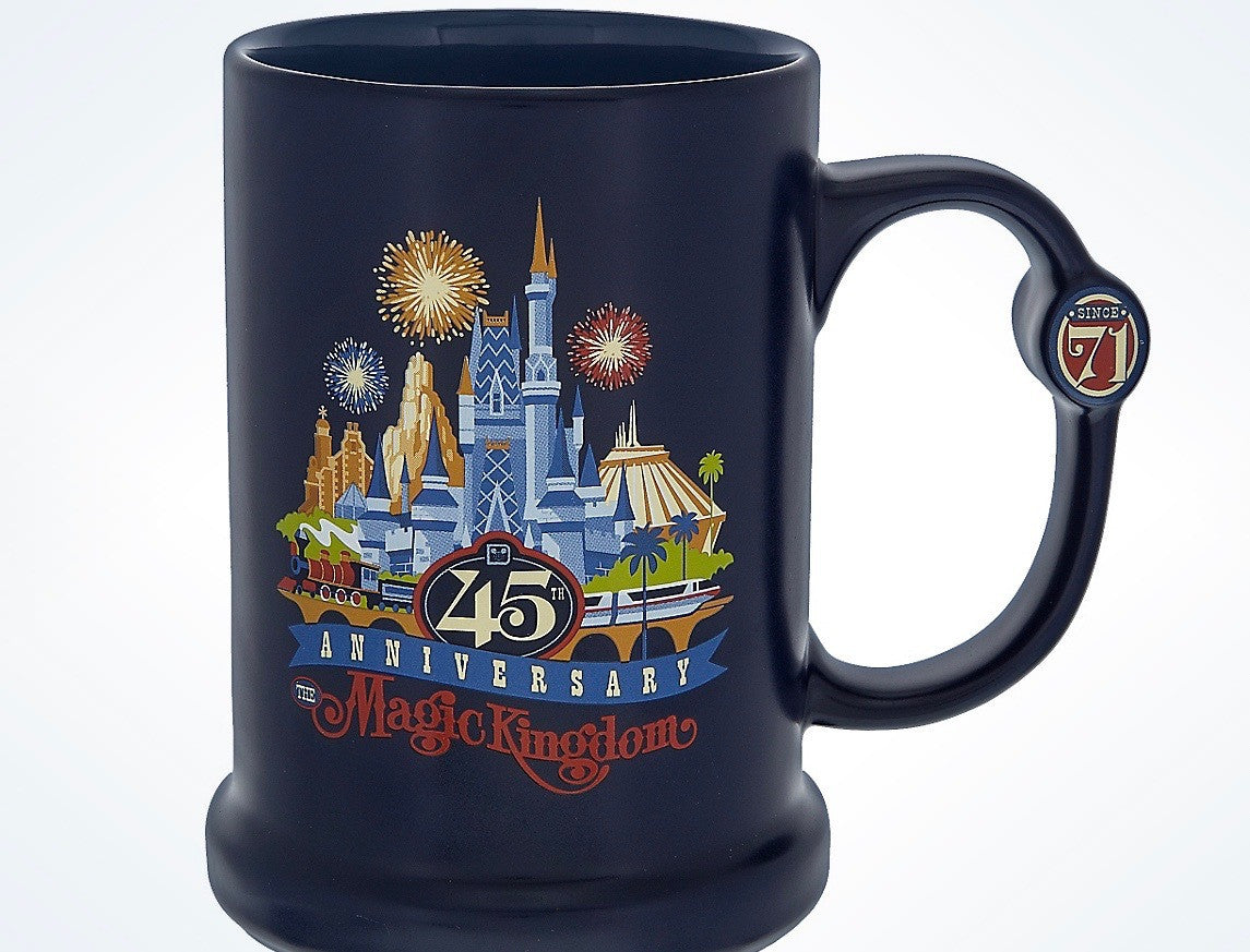 Disney Parks 45th Anniversary Magic Kingdom Blue Ceramic Coffee Mug New