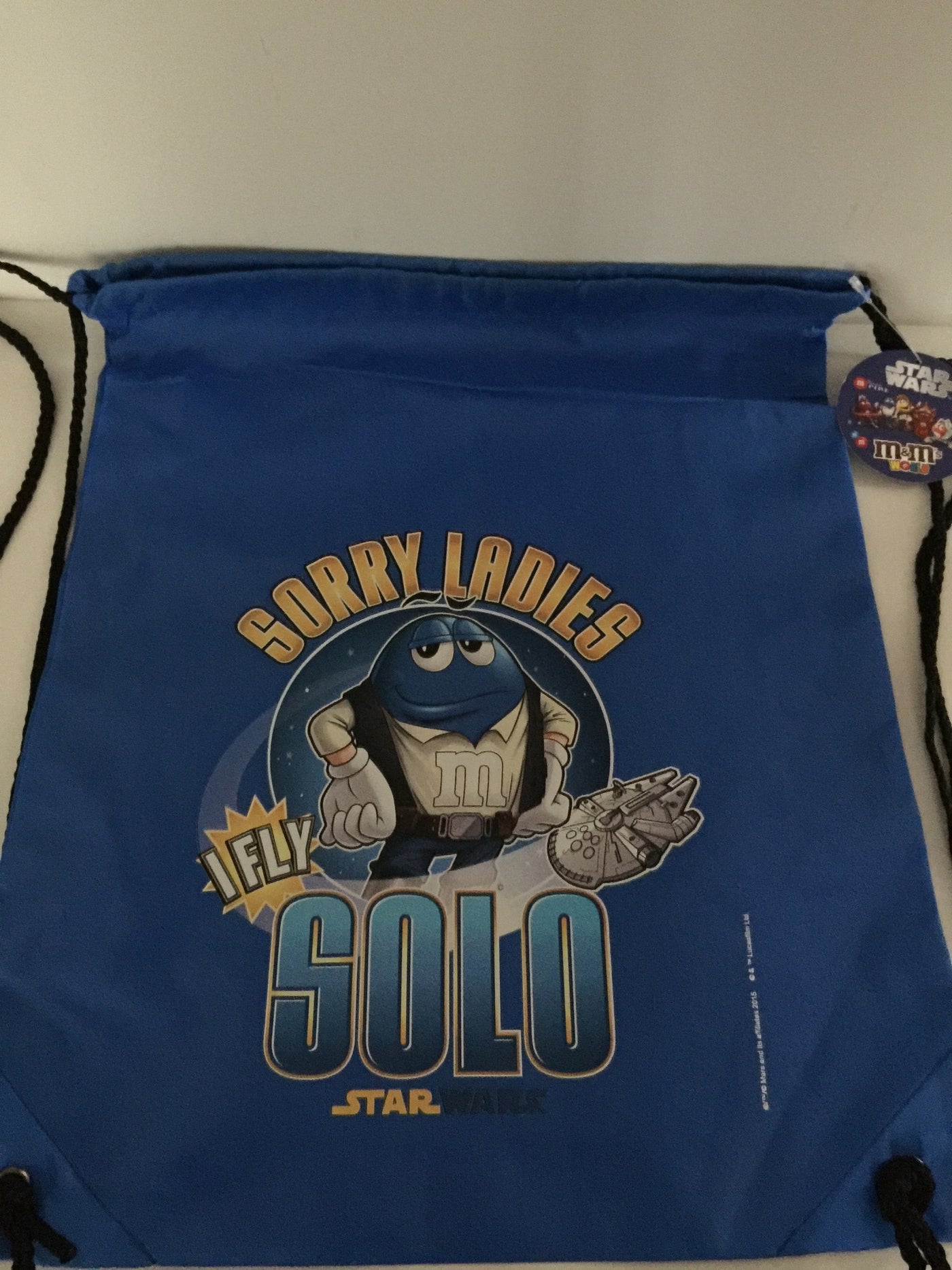 M&M's World Blue Star Wars Han Solo Nylon Drawstring Backpack New Sealed