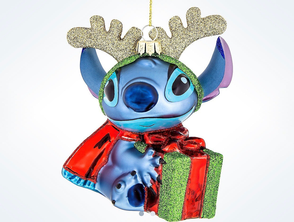 Disney Parks Glitter Blown Glass Stitch Christmas Ornament New with Tags