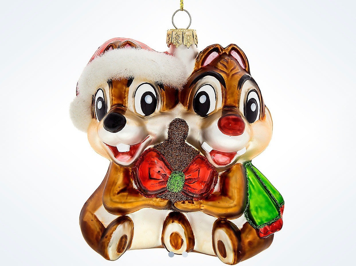 Disney Parks Glitter Glass Chip & Dale Christmas Ornament New with Tags