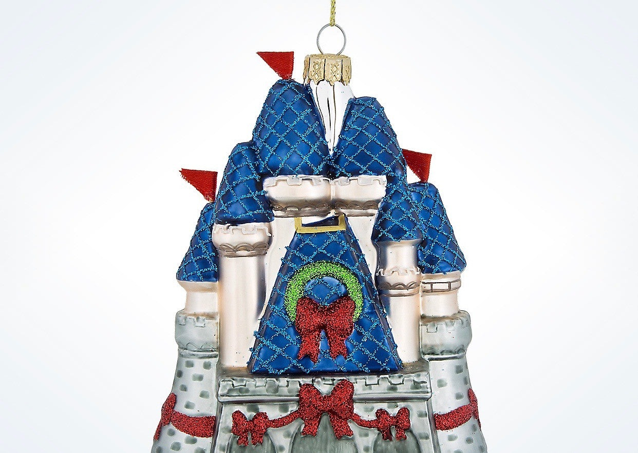 Disney Parks Glitter Blown Glass Castle Christmas Ornament New with Tags