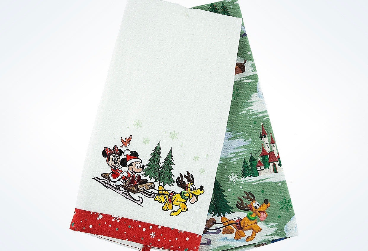 Disney Parks Storybook Mickey & Friends Holiday Dish Towel Set New with Tags