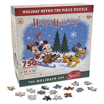 Disney PArks Santa Mickey & Friends Happy Holidays Retro Jigsaw Puzzle New Box