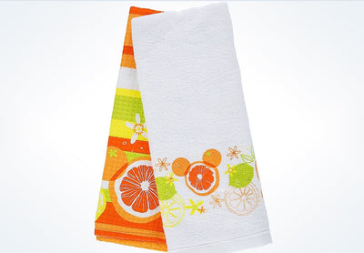 Disney Parks Mickey Mouse Icon Citrus Cotton Dish Towels Set New with Tags
