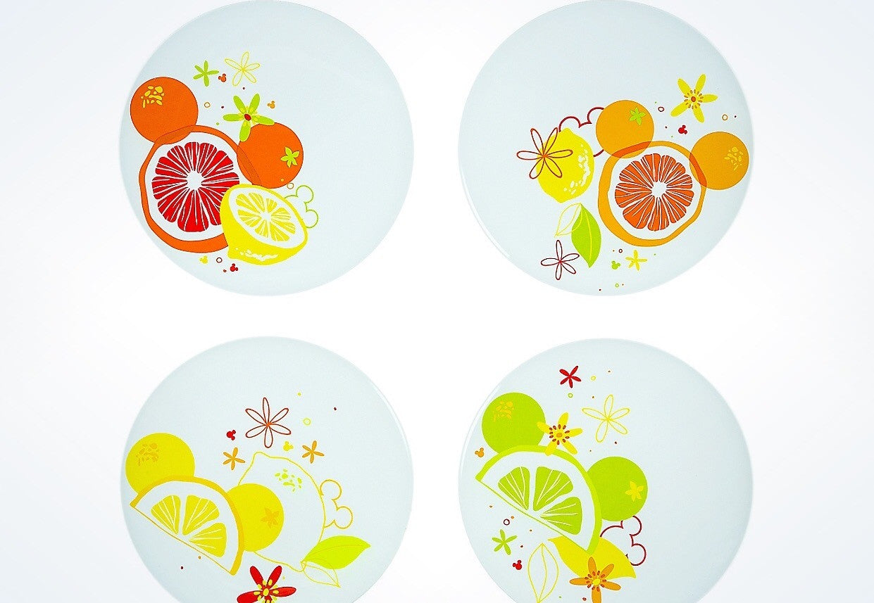 Disney Parks Mickey Mouse Icon Citrus Set of 4 Plates New