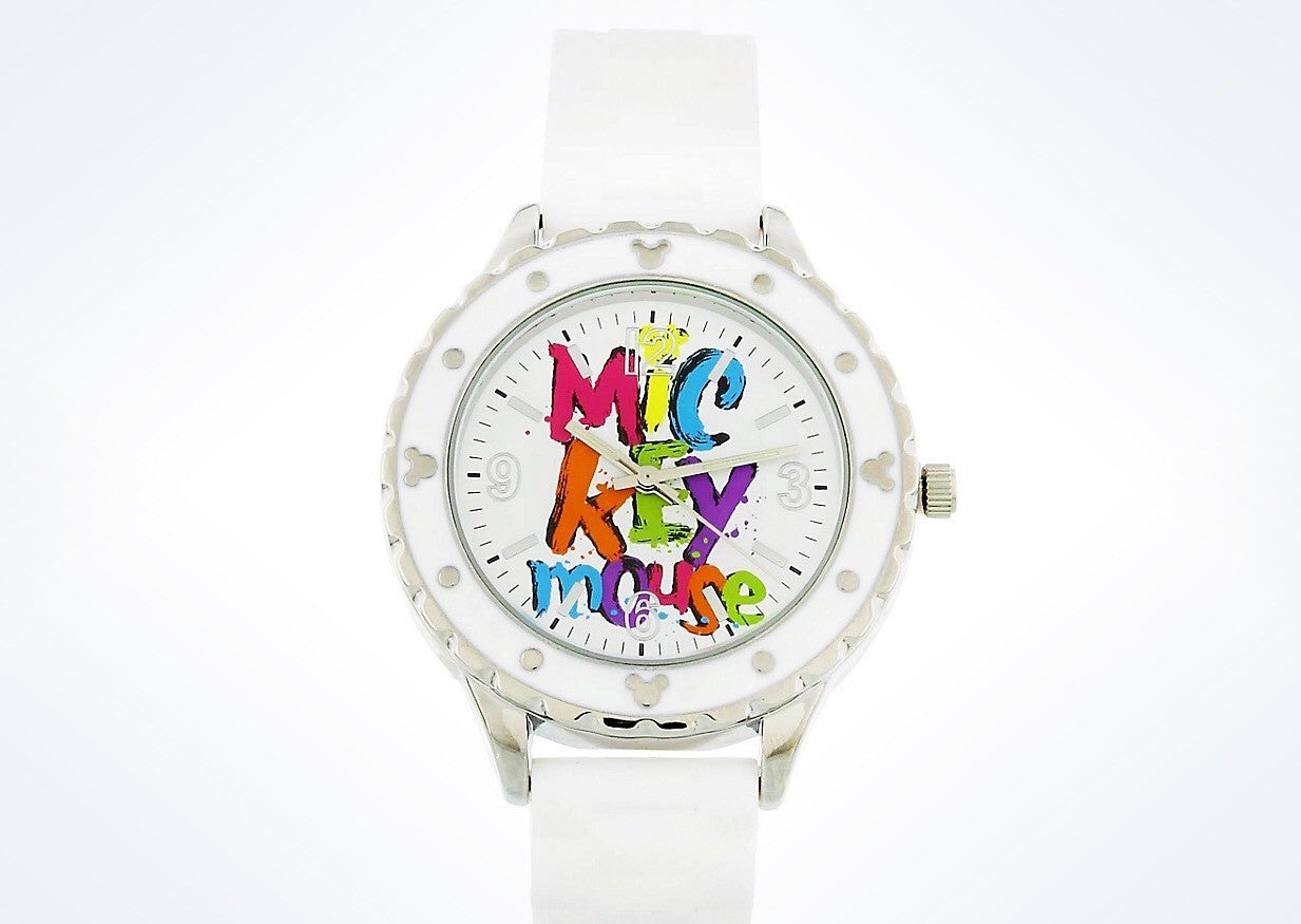 Disney Parks Mickey Letter Art White Watch New with Case