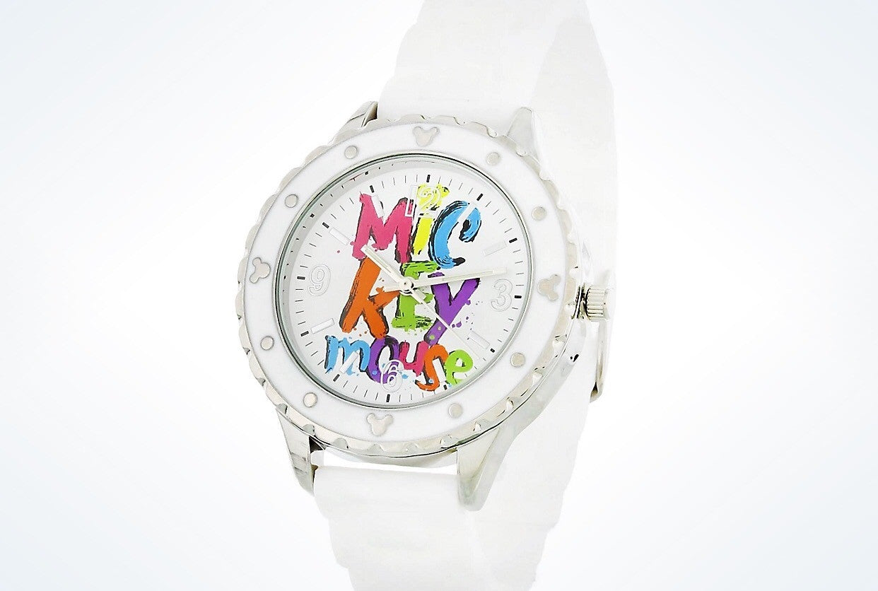 Disney Parks Mickey Letter Art White Watch New with Case