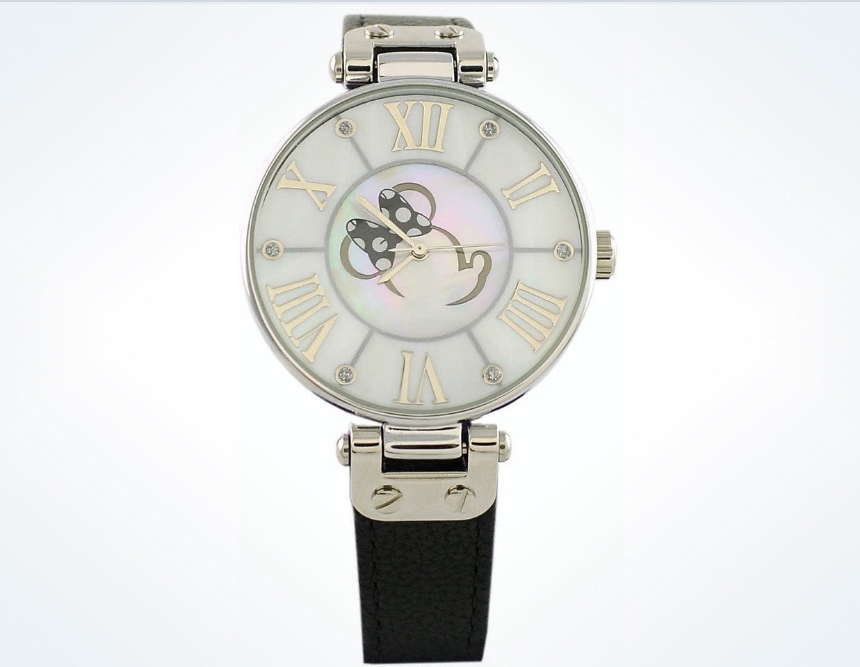 Disney Parks Black Minnie Mouse Leather Watch by Sutton New with Case