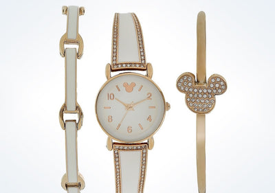 Disney Parks White Mickey Icon Watch Set with Bracelet by Sutton New with Case