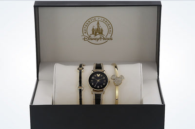 Disney Parks Black Mickey Icon Watch Set with Bracelet by Sutton New with Case