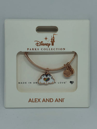 Disney Parks Mickey Hands Heart Rainbow Bracelet Alex & Ani Pink Gold New w Box