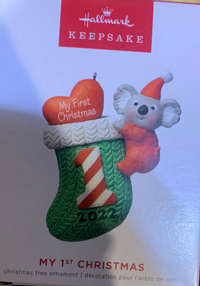 Hallmark 2022 My 1st Christmas Koala With Stocking Ornament New With Box