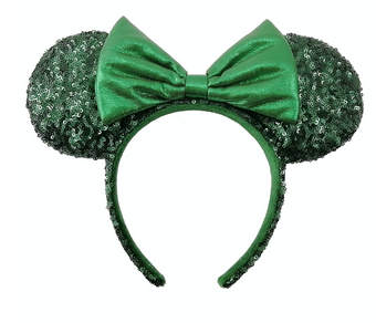 Disney Minnie Sequined Emerald Ear Headband with Bow New with Tag