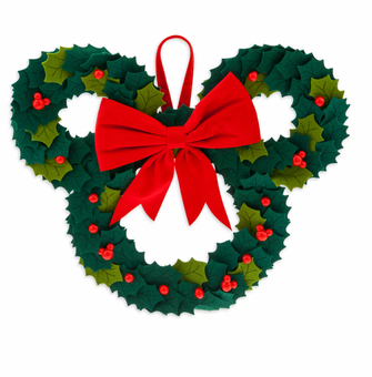 Disney Mickey Icon Holiday Felt Holly Leaf Holiday Christmas Wreath New With Tag