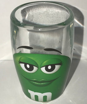 M&M's World Green Big Face Clear Shot Glass New