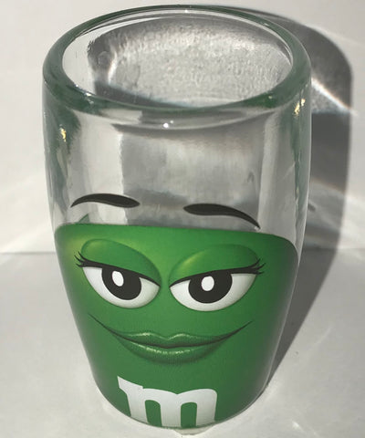 M&M's World Green Big Face Clear Shot Glass New