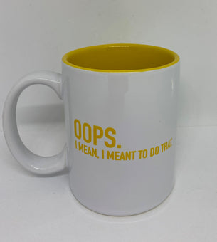 M&M's World Yellow Silhouette Oops I Mean I Meant to do That Coffee Mug New