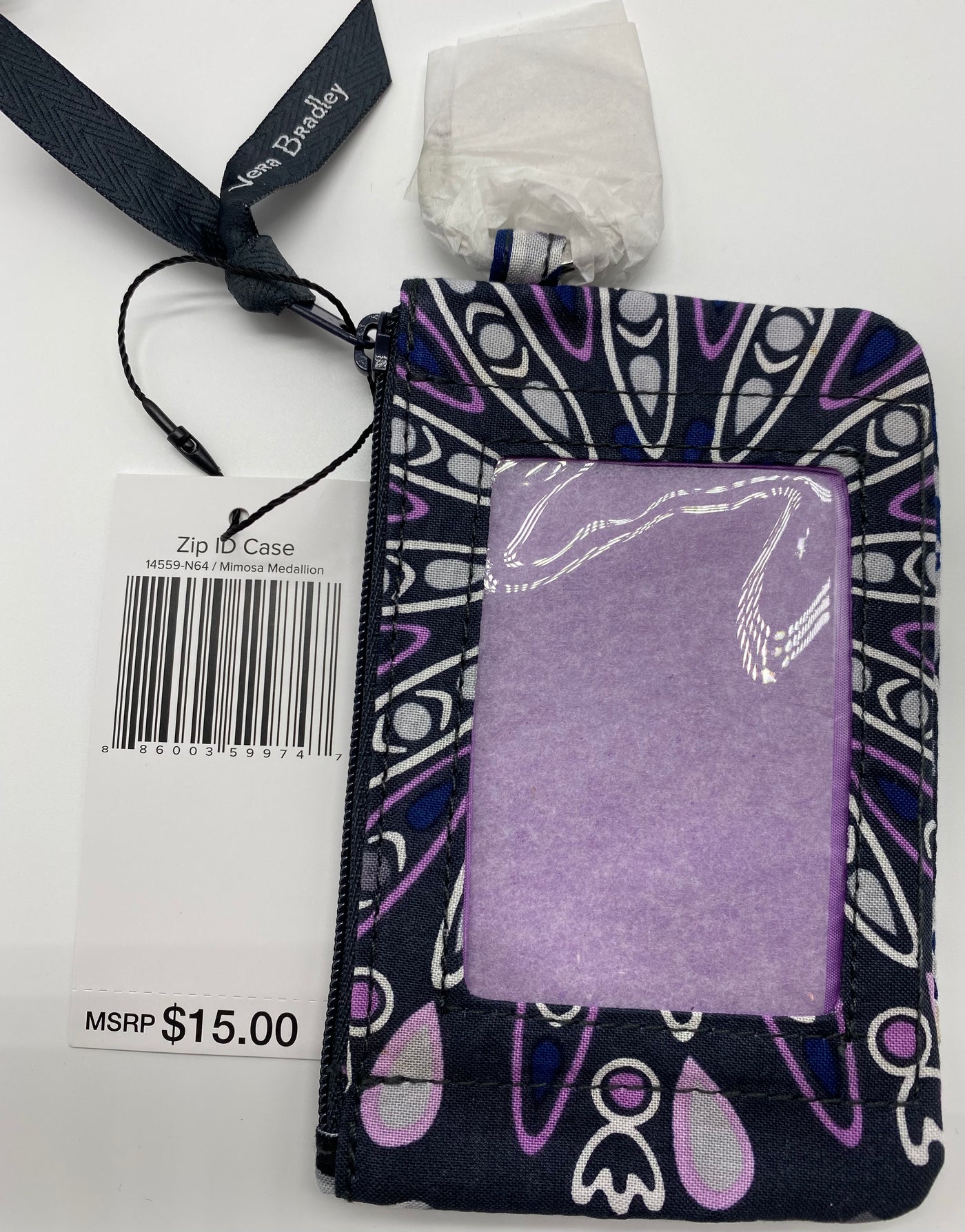 Vera Bradley Cotton Zip ID Case Mimosa Medallion New with Tag