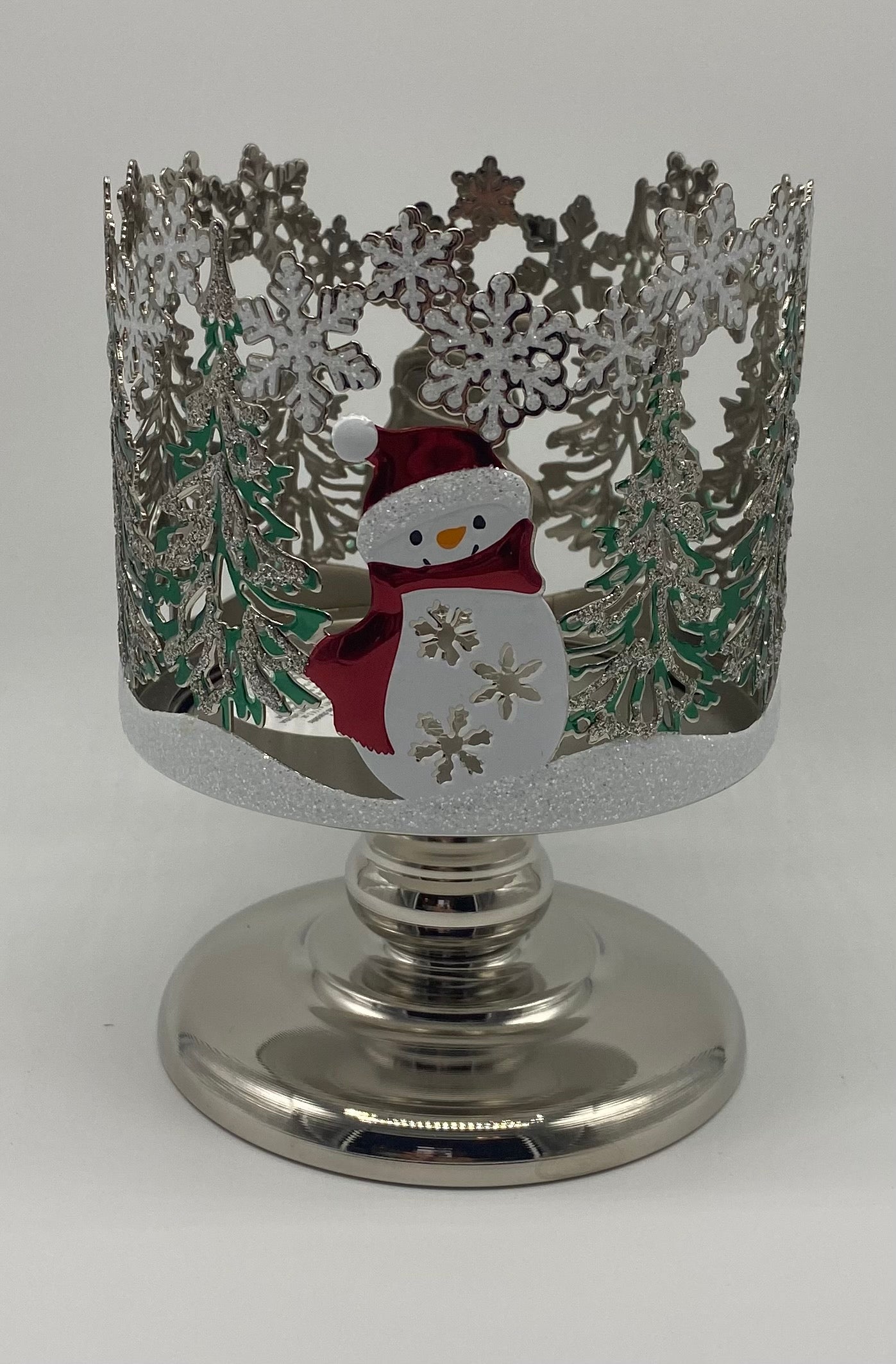 Bath and Body Works 2021 Christmas Snowman 3 Wick Pedestal Candle Holder New