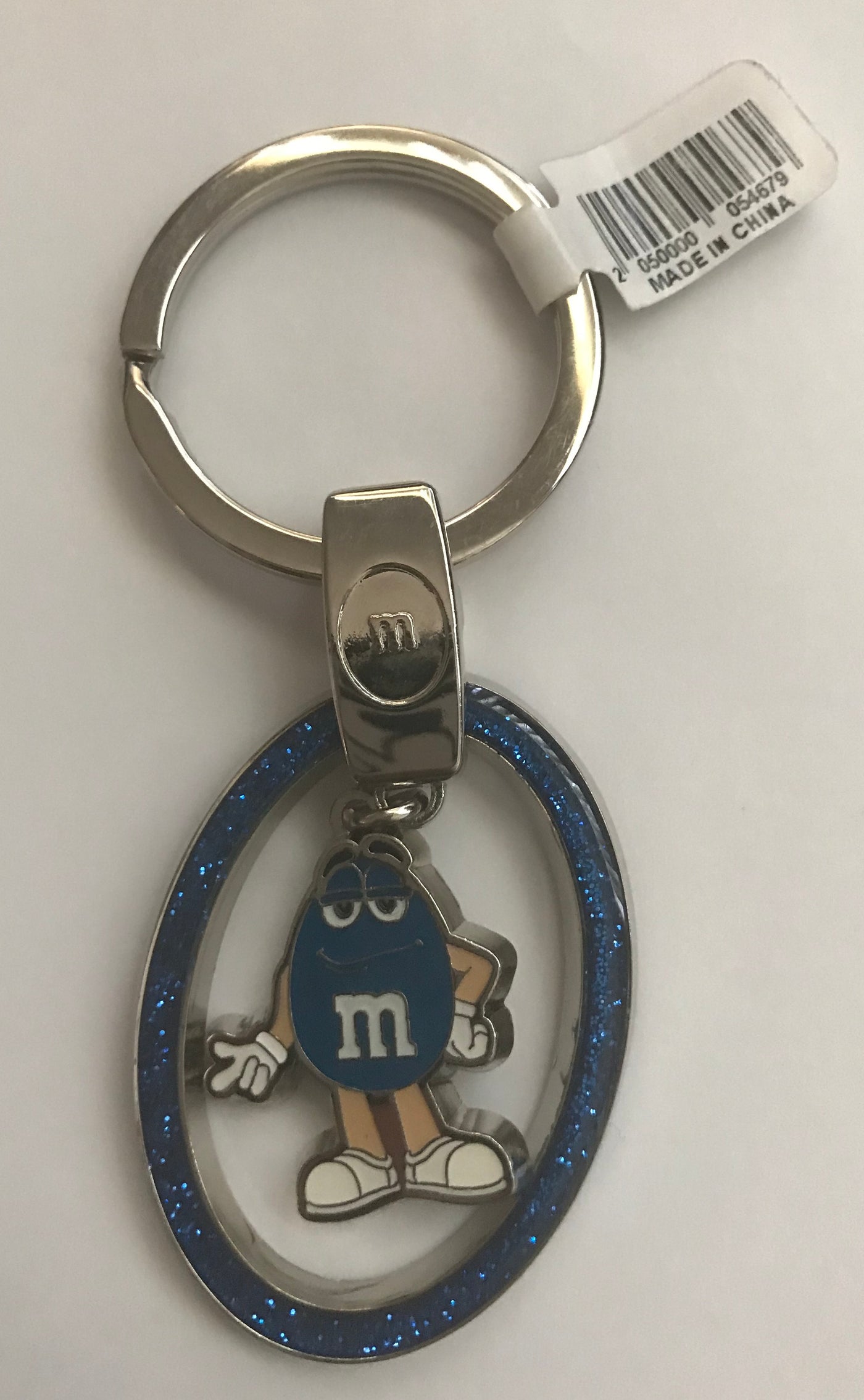 M&M's World Blue Glitter Heart Center Charm Metal Keychain New with Tag