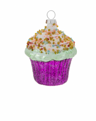 Robert Stanley Purple Sprinkle Cupcake Glass Christmas Ornament New with Tag