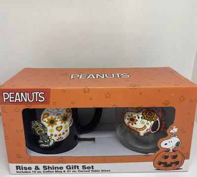 Peanuts Snoopy Halloween Day of the Dog Coffee Mug and Table Glass Set New Box