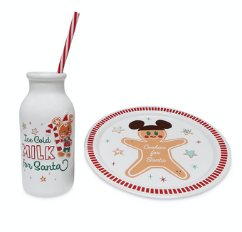 Disney Christmas Holiday Mickey Milk and Cookies for Santa Set New with Box
