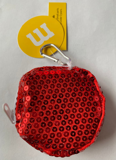 M&M's World Red Logo Round Sequined Coin Purse Keychain New with Tags